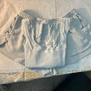 Brandy Melville Light Gray Lace-Trim Tank & shorts